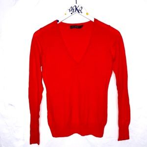 Red Long Sleeve V-Neck Sweater